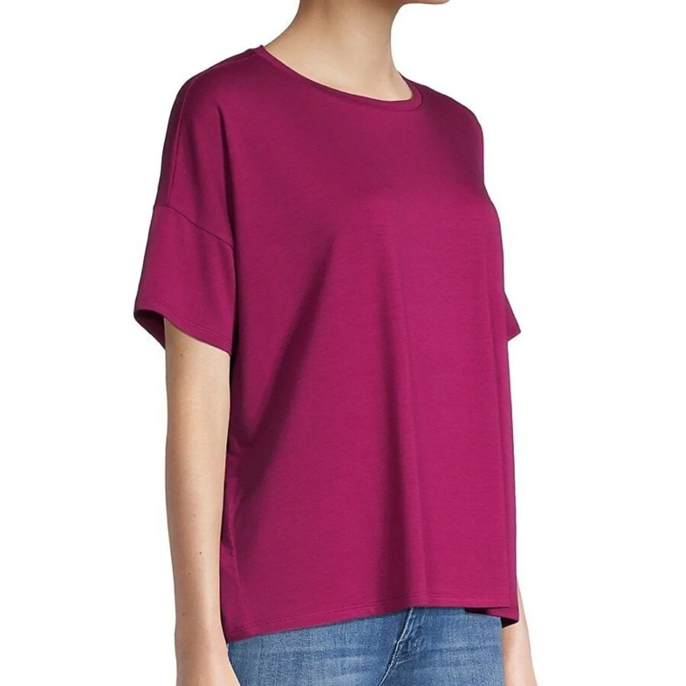 NWT Eileen Fisher crew neck boxy tee berry - Picture 1 of 11